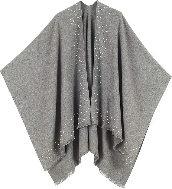 Purple-Gray Luxurious Knit Sweater Poncho Cardigan