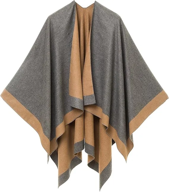 Purple-Gray Luxurious Knit Sweater Poncho Cardigan