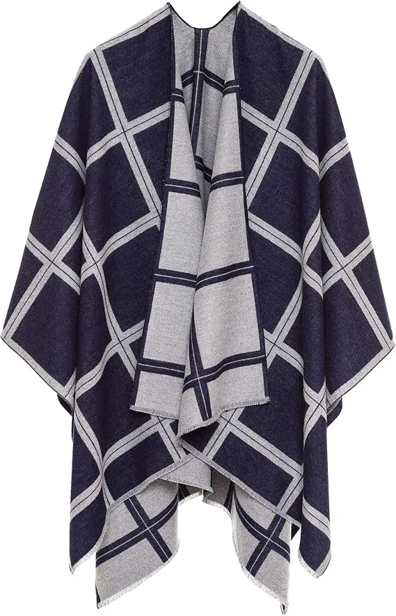 Purple-Gray Luxurious Knit Sweater Poncho Cardigan