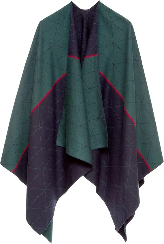 Purple-Gray Luxurious Knit Sweater Poncho Cardigan