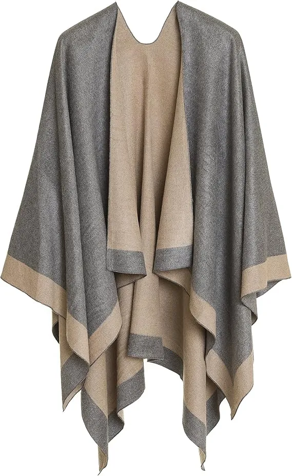 Purple-Gray Luxurious Knit Sweater Poncho Cardigan