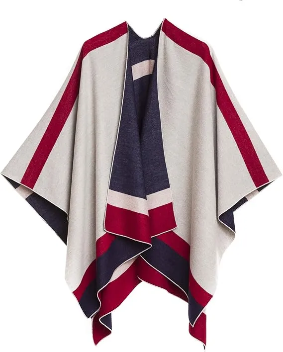 Purple-Gray Luxurious Knit Sweater Poncho Cardigan