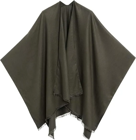Purple-Gray Luxurious Knit Sweater Poncho Cardigan