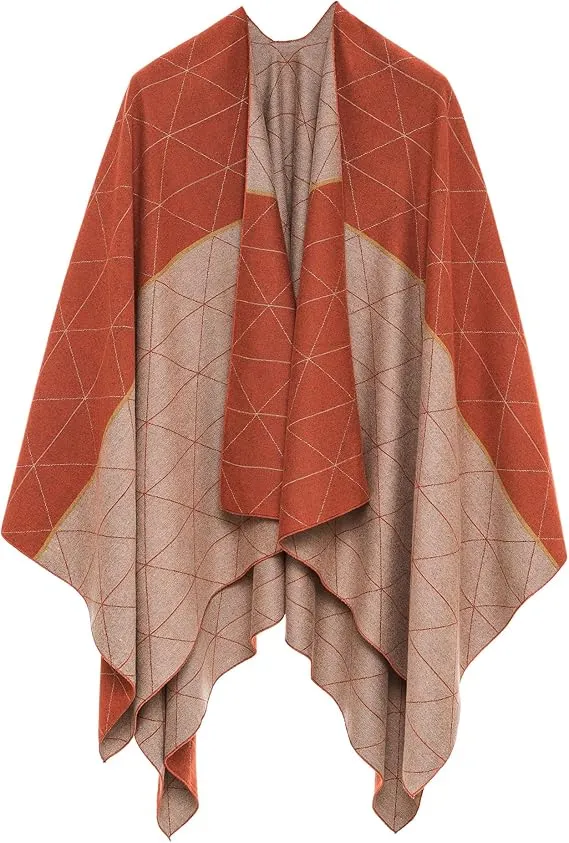 Purple-Gray Luxurious Knit Sweater Poncho Cardigan