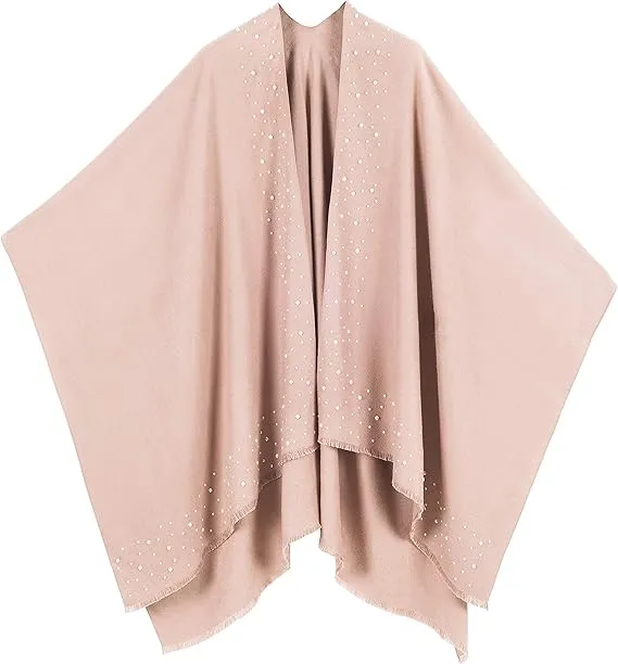 Purple-Gray Luxurious Knit Sweater Poncho Cardigan