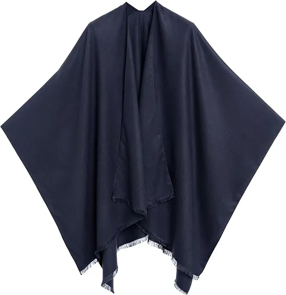 Purple-Gray Luxurious Knit Sweater Poncho Cardigan