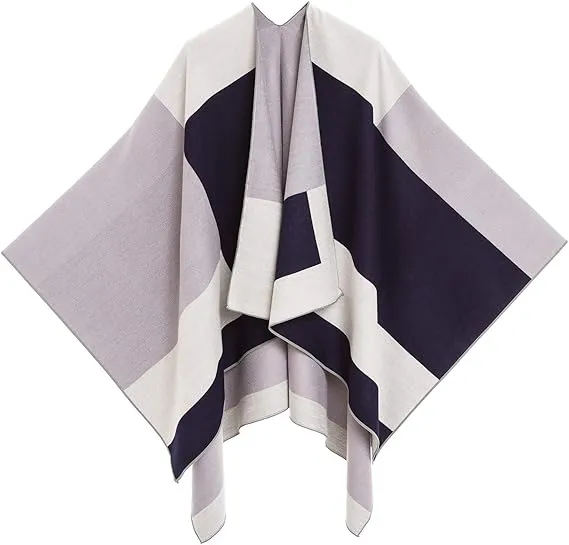 Purple-Gray Luxurious Knit Sweater Poncho Cardigan