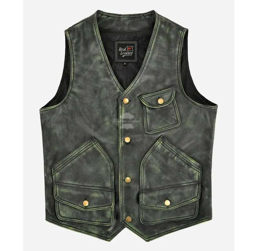 ROCK PUNK Leather Vest Men's Biker Fashion Classic Waistcoat
