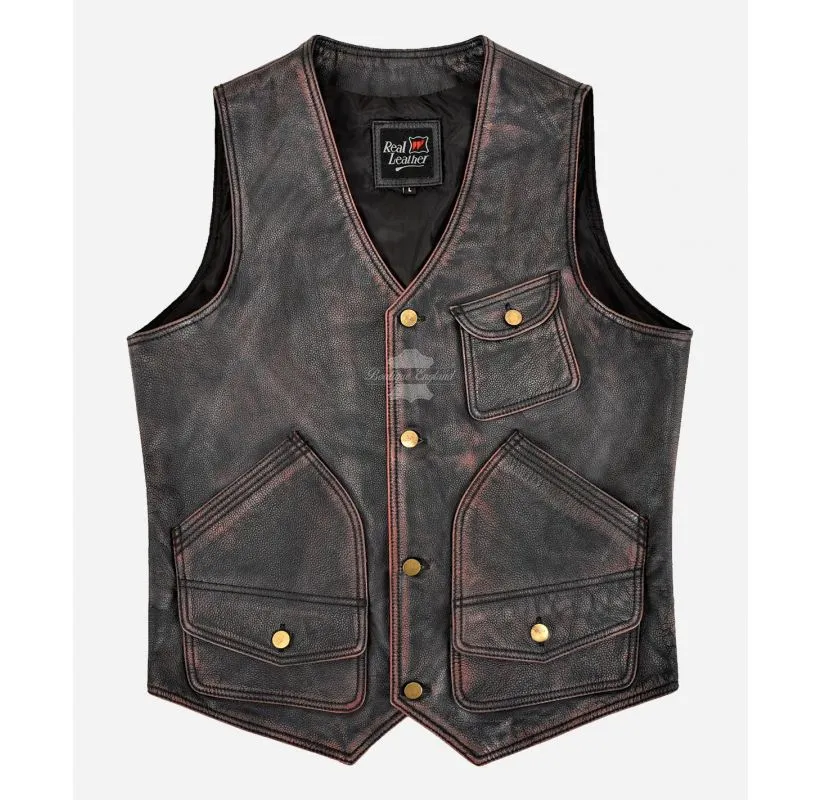 ROCK PUNK Leather Vest Men's Biker Fashion Classic Waistcoat