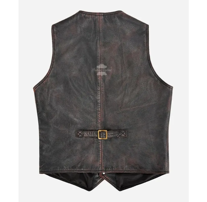 ROCK PUNK Leather Vest Men's Biker Fashion Classic Waistcoat