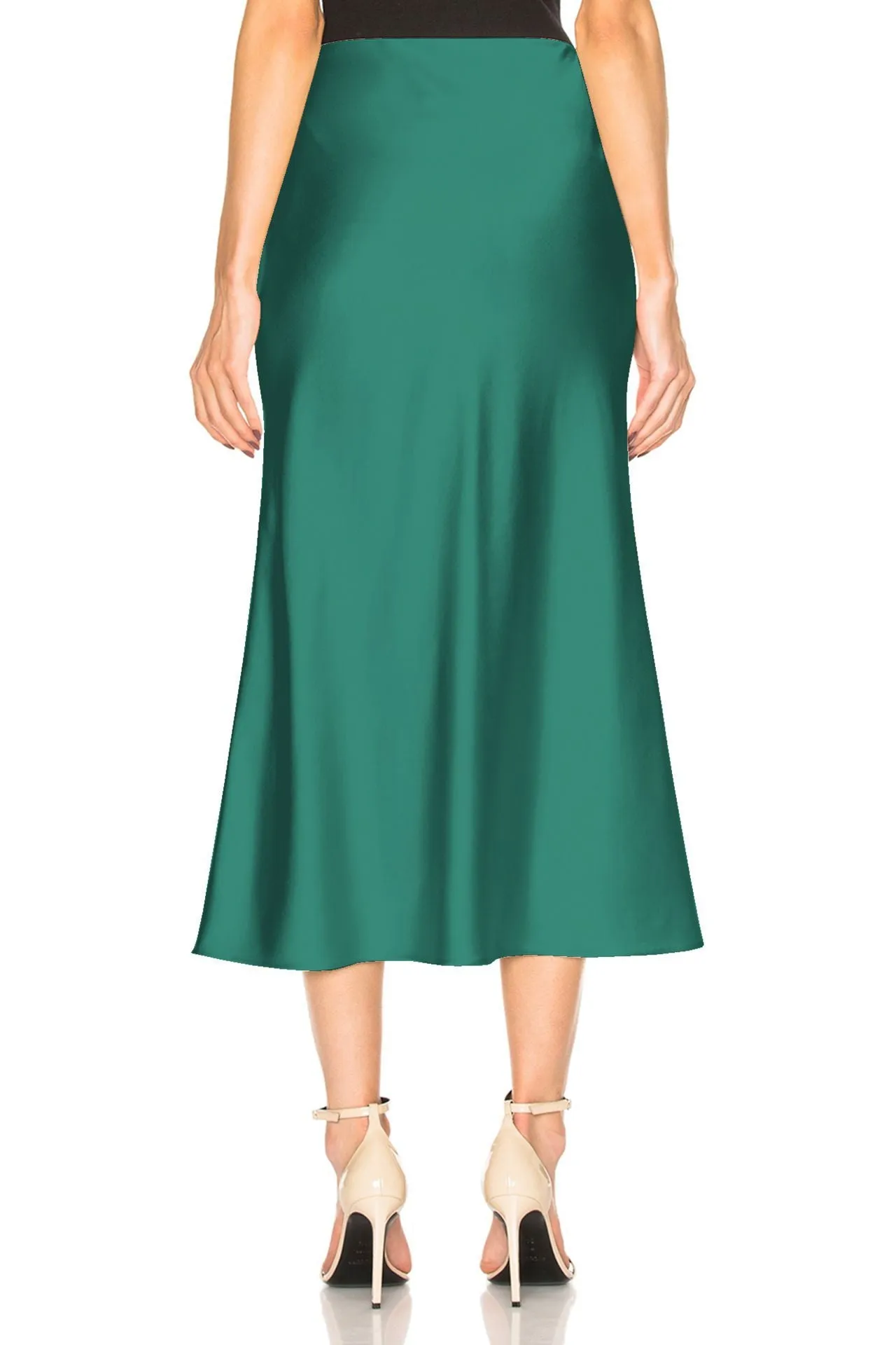 Satin Bias Midi Skirt Green