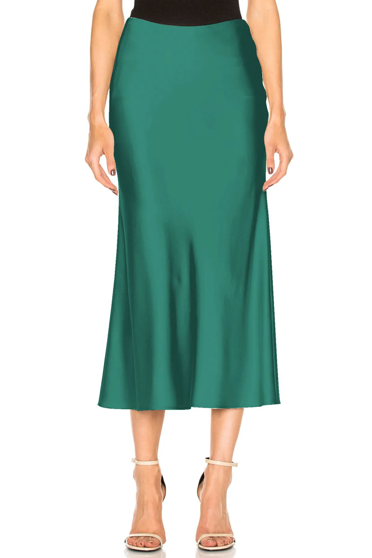 Satin Bias Midi Skirt Green