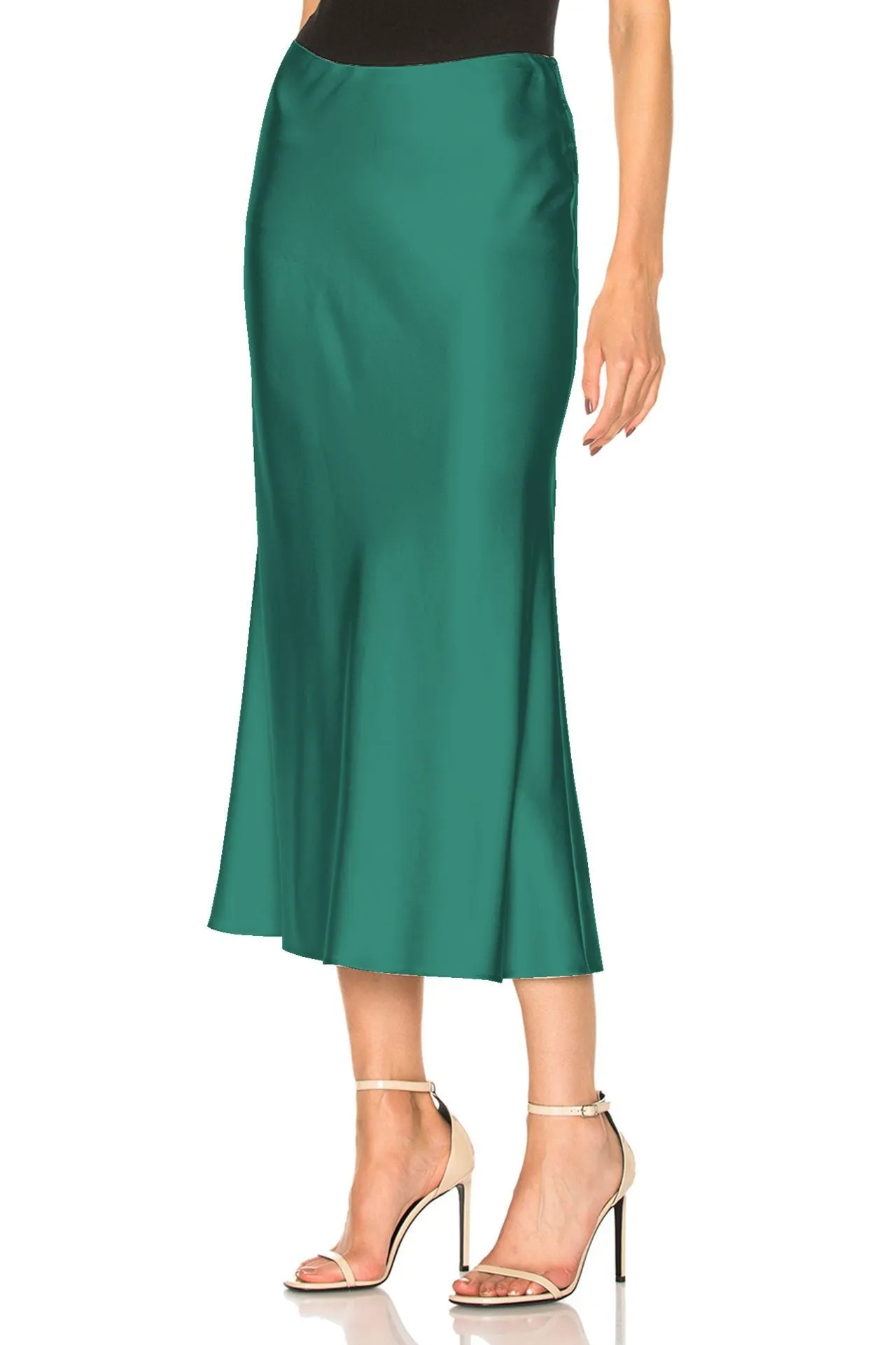 Satin Bias Midi Skirt Green