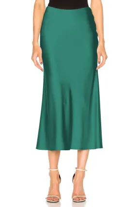 Satin Bias Midi Skirt Green