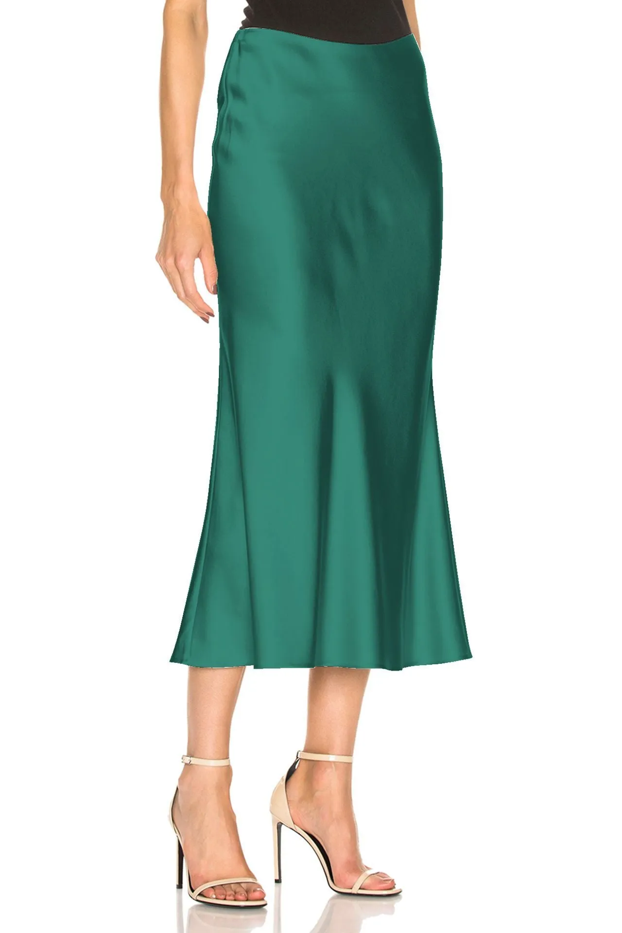 Satin Bias Midi Skirt Green