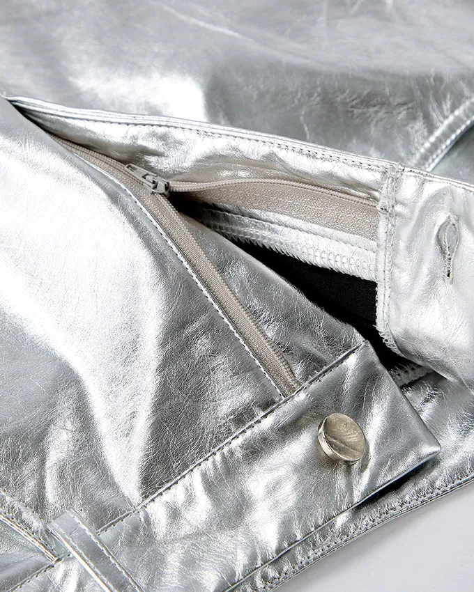 Silver Pu Leather High Waist Shorts