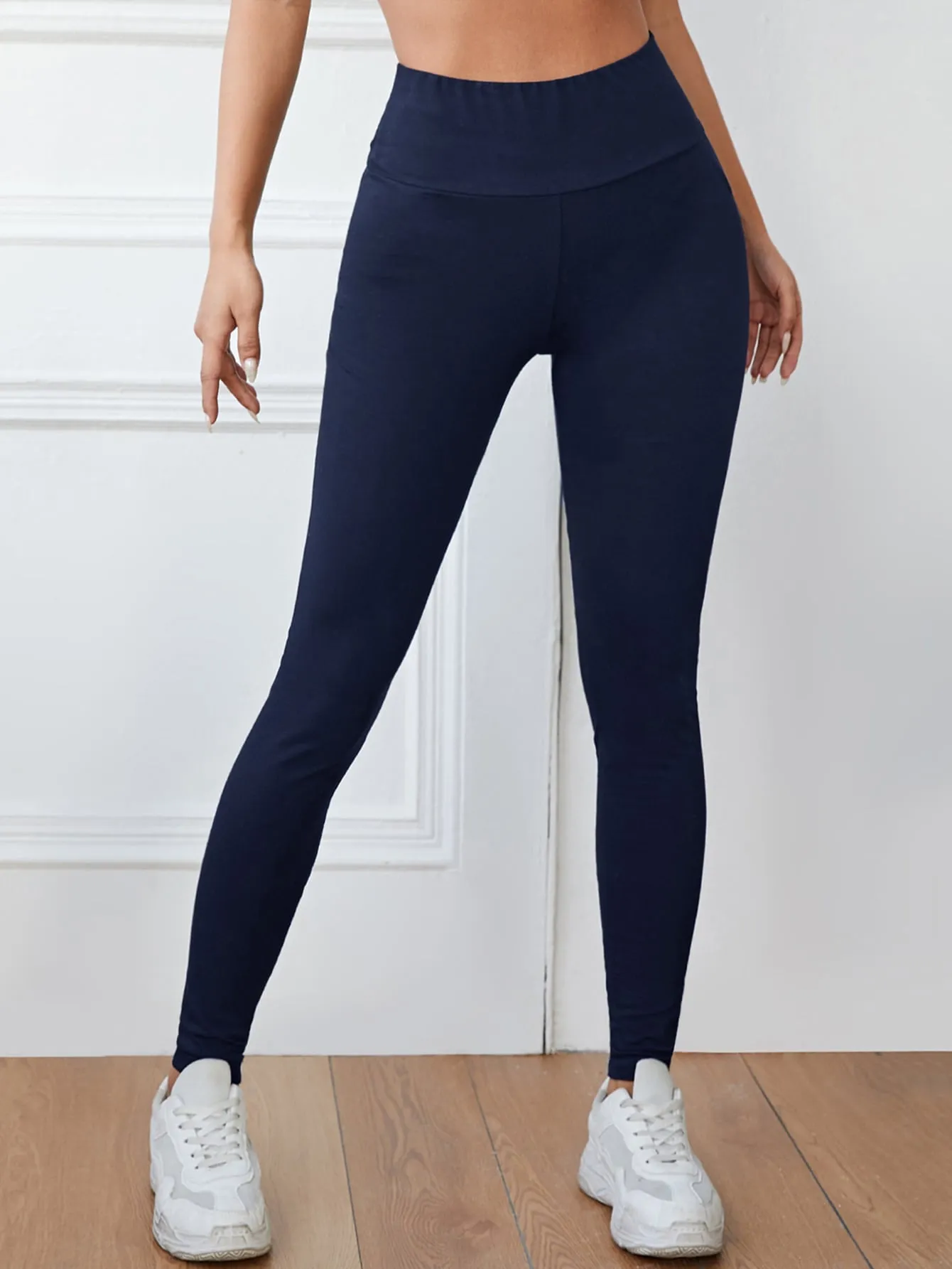 Solid Wide Waistband Leggings
