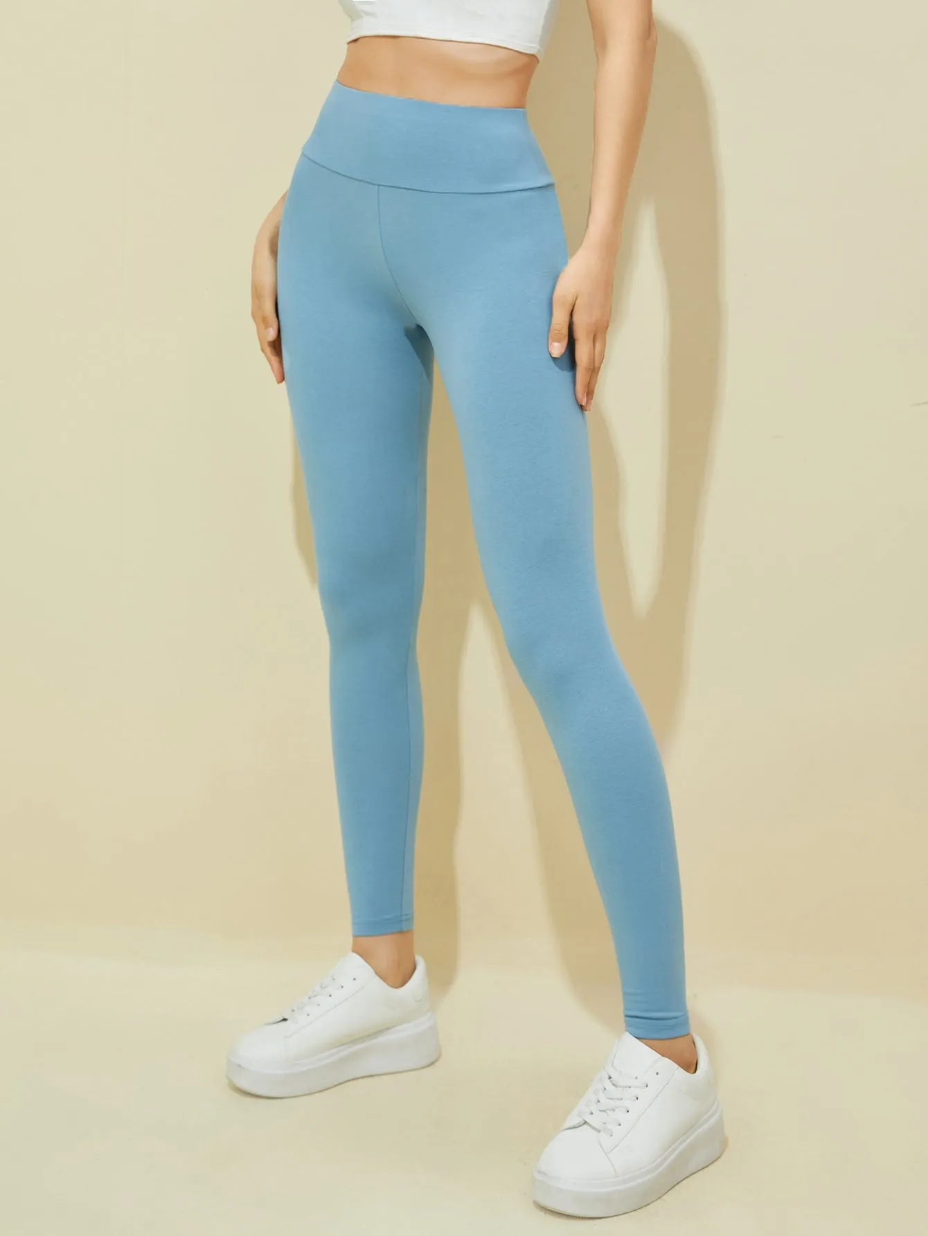 Solid Wide Waistband Leggings