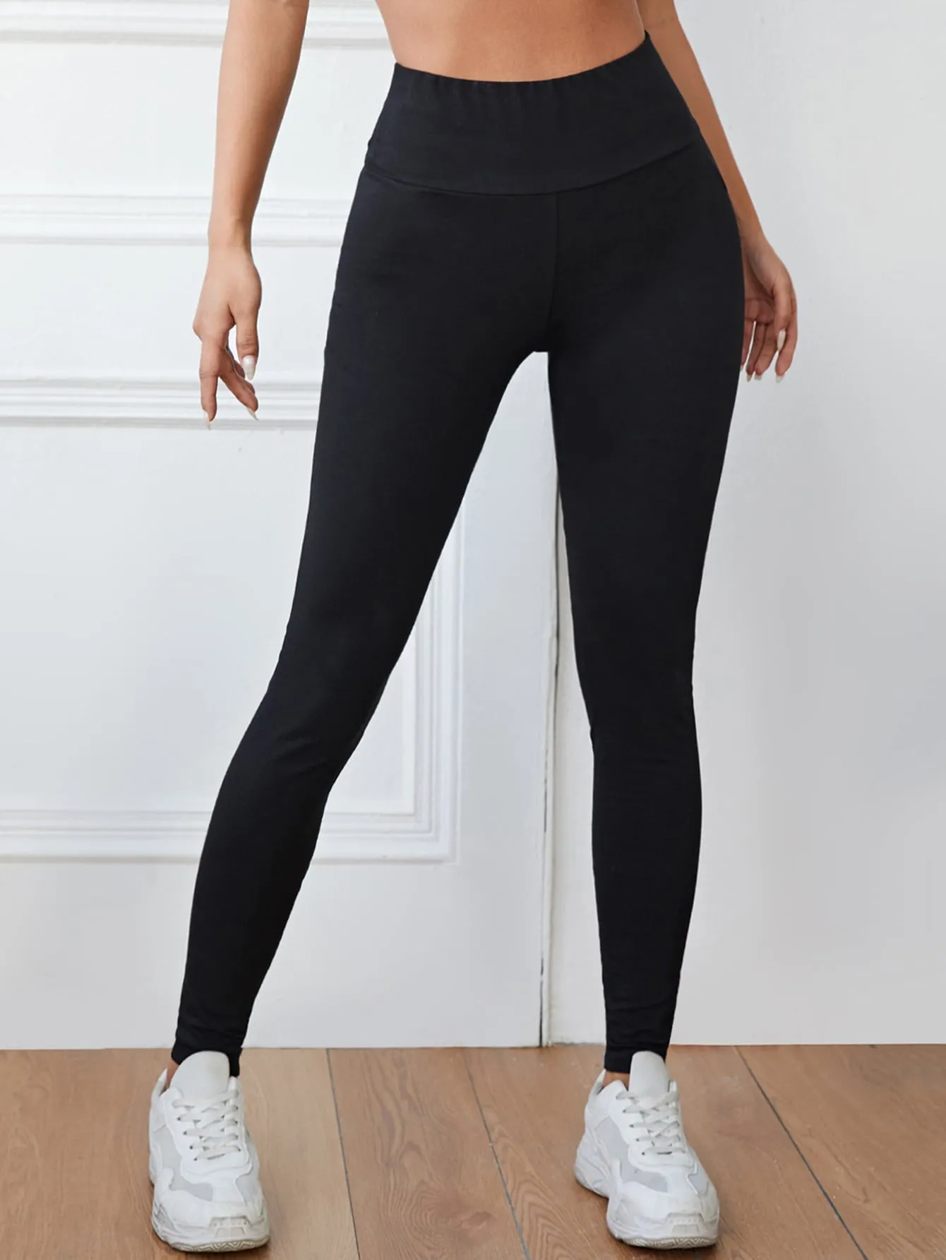 Solid Wide Waistband Leggings