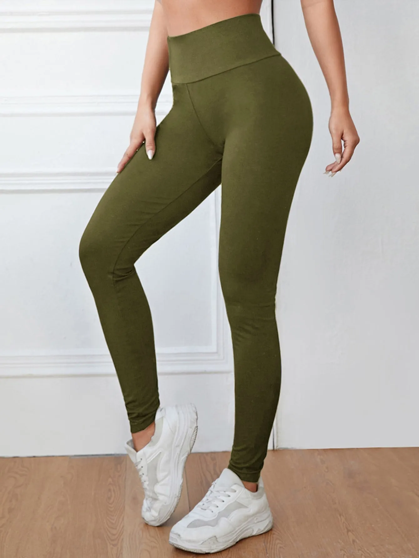 Solid Wide Waistband Leggings