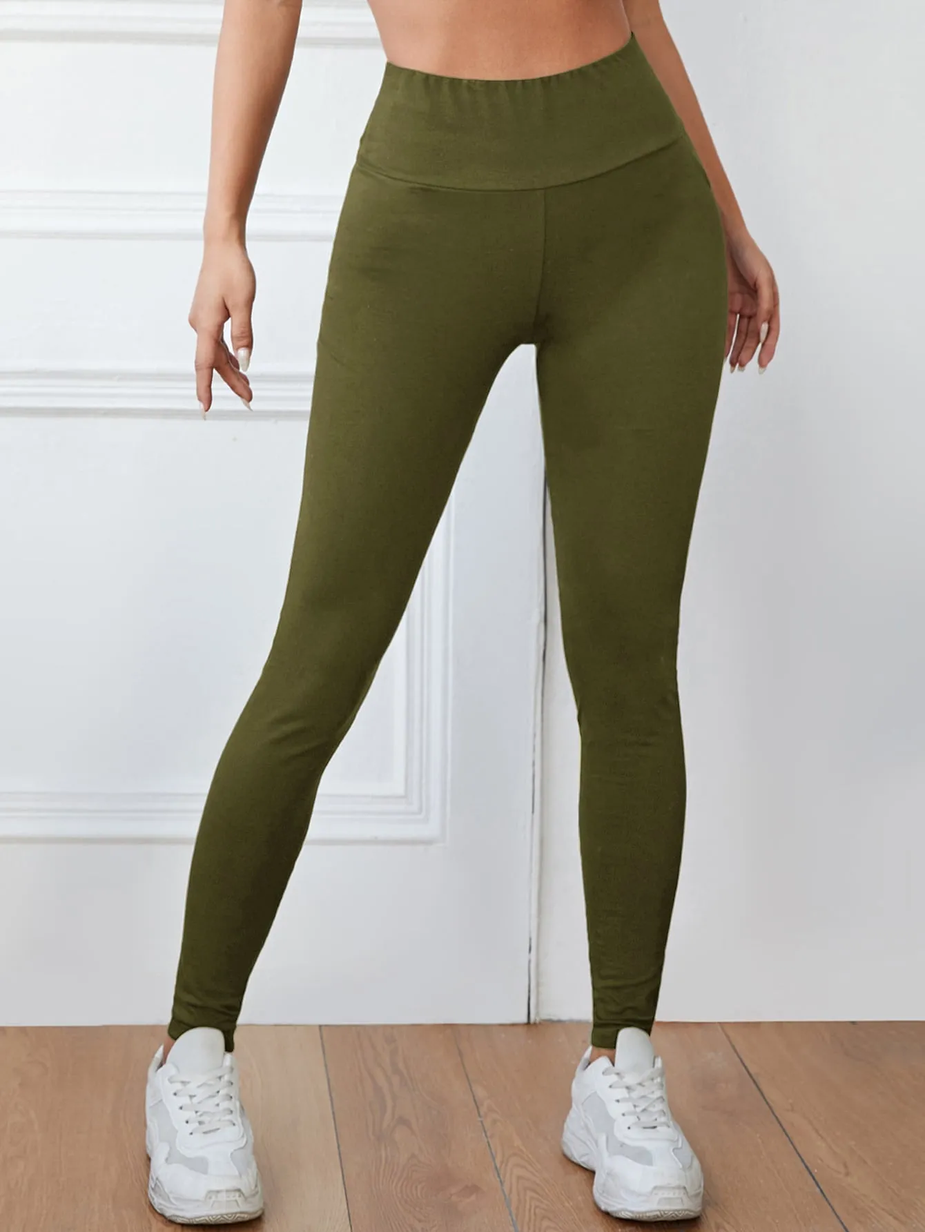 Solid Wide Waistband Leggings
