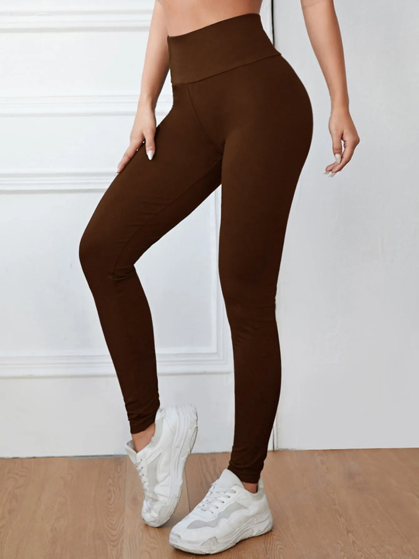 Solid Wide Waistband Leggings