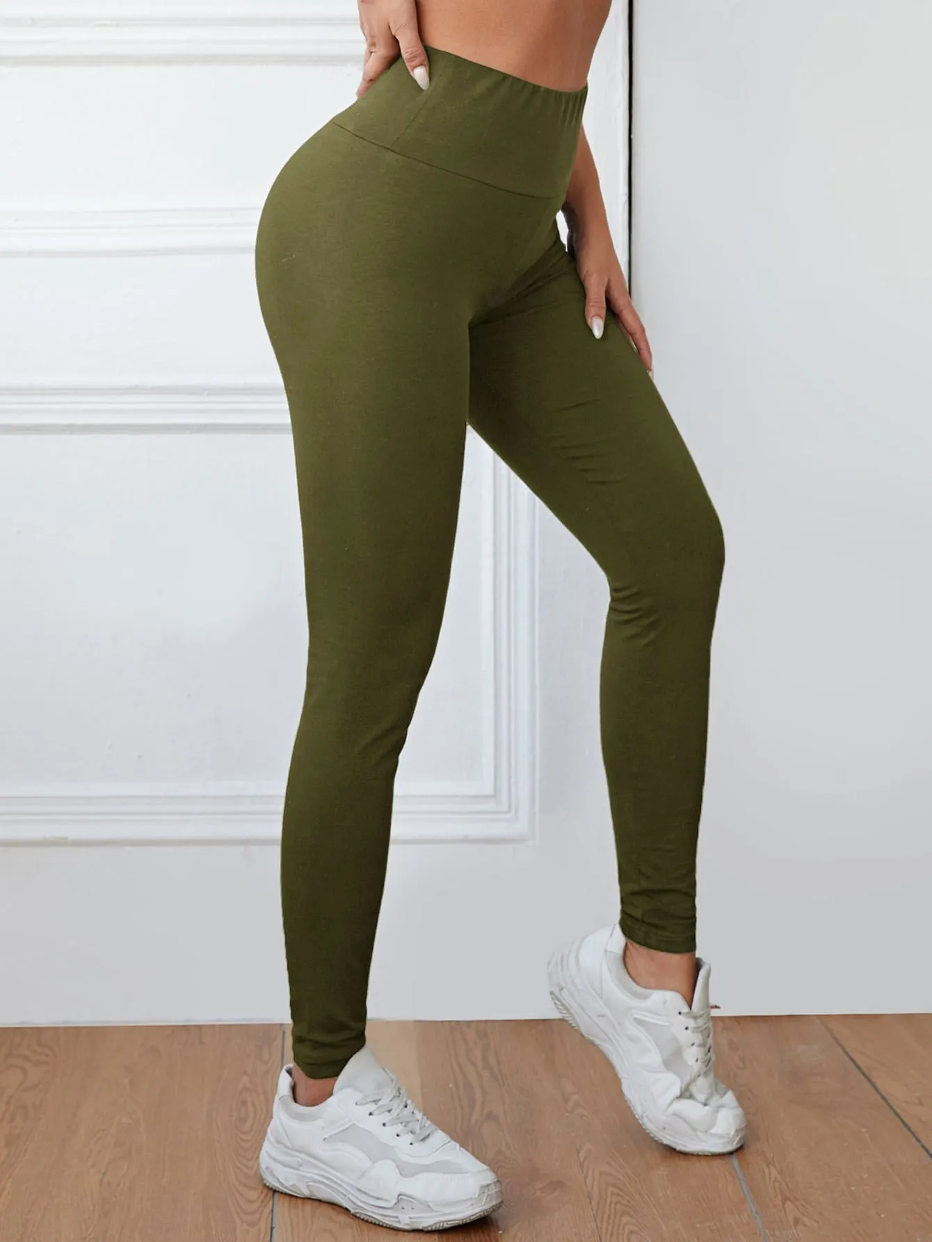 Solid Wide Waistband Leggings