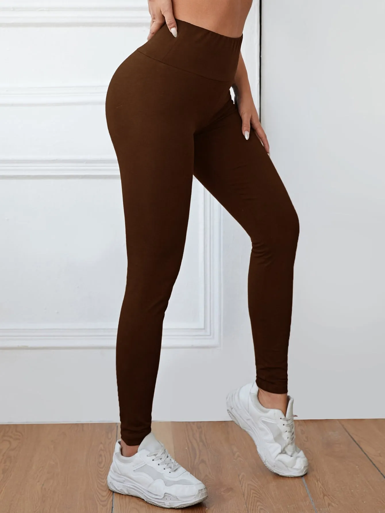 Solid Wide Waistband Leggings