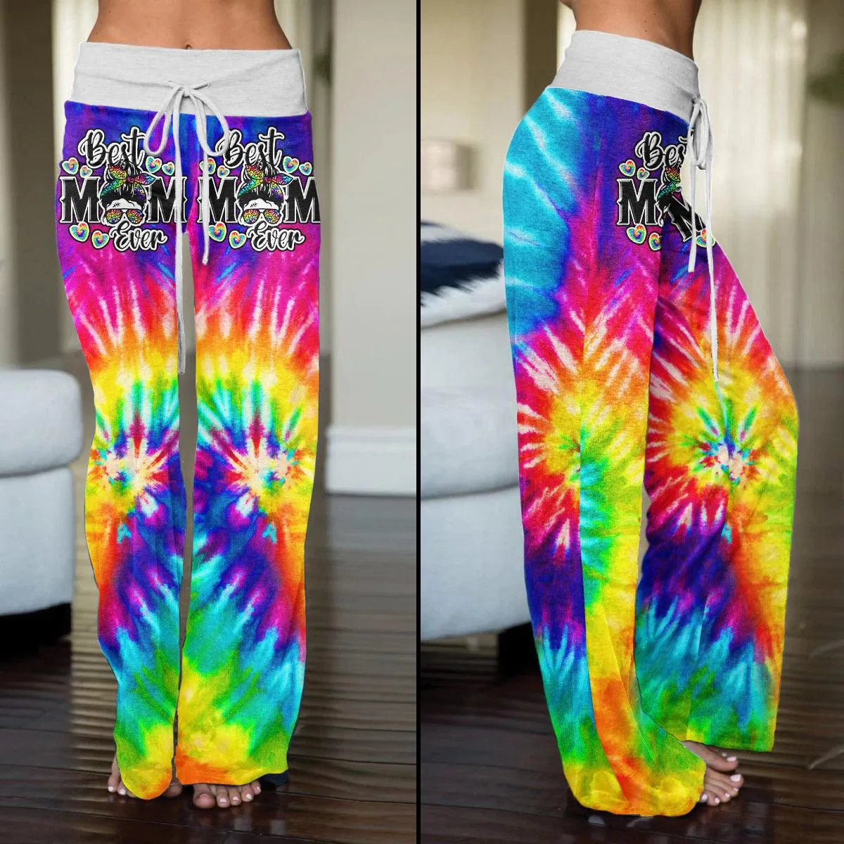TieDye Skull Mom 3D High-waisted Wide Leg Pants