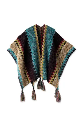 Women's Shawl Wrap Poncho, Thicket Blue Jaquard Design