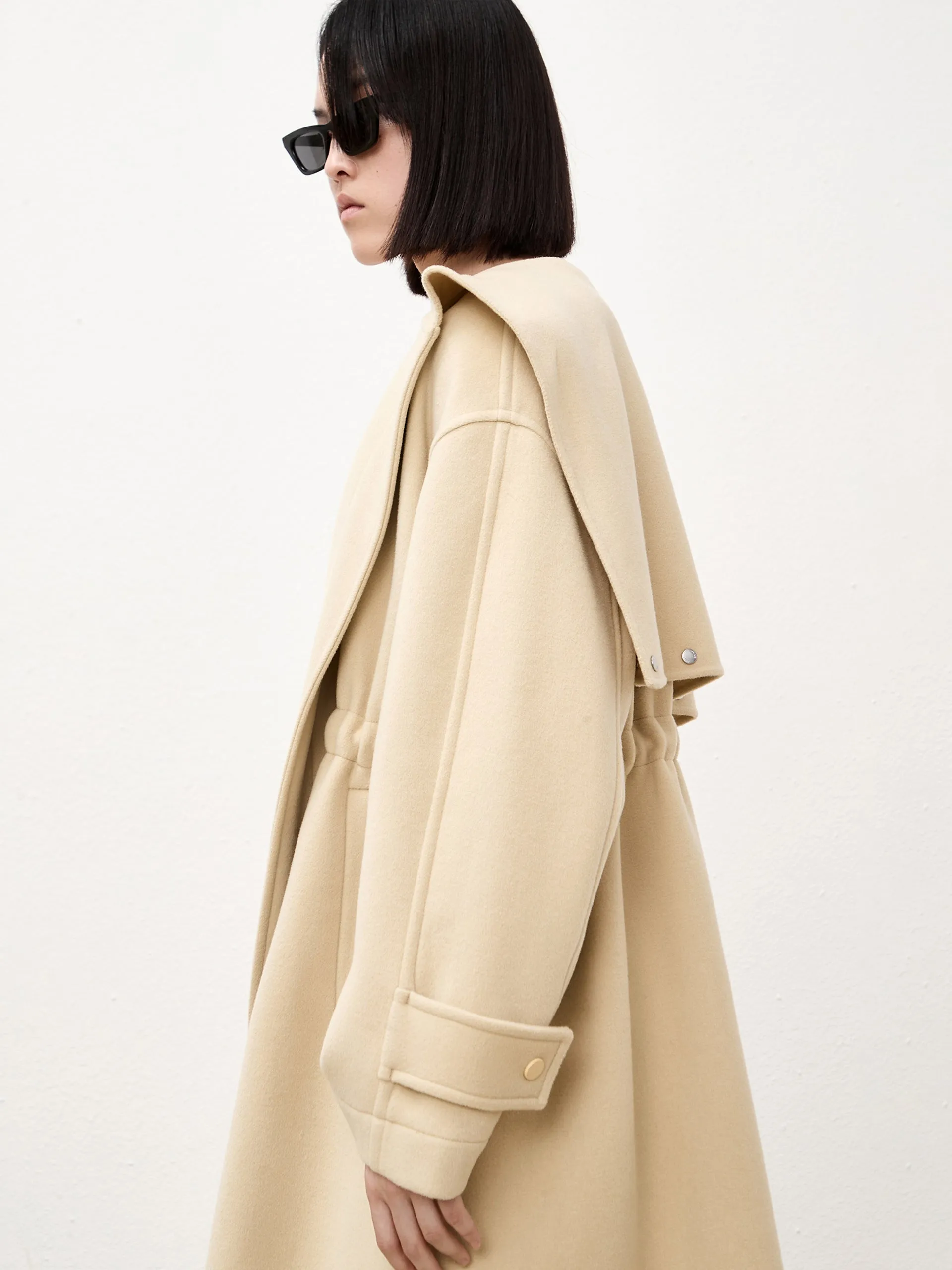 Wool Blend Drawstring Overcoat