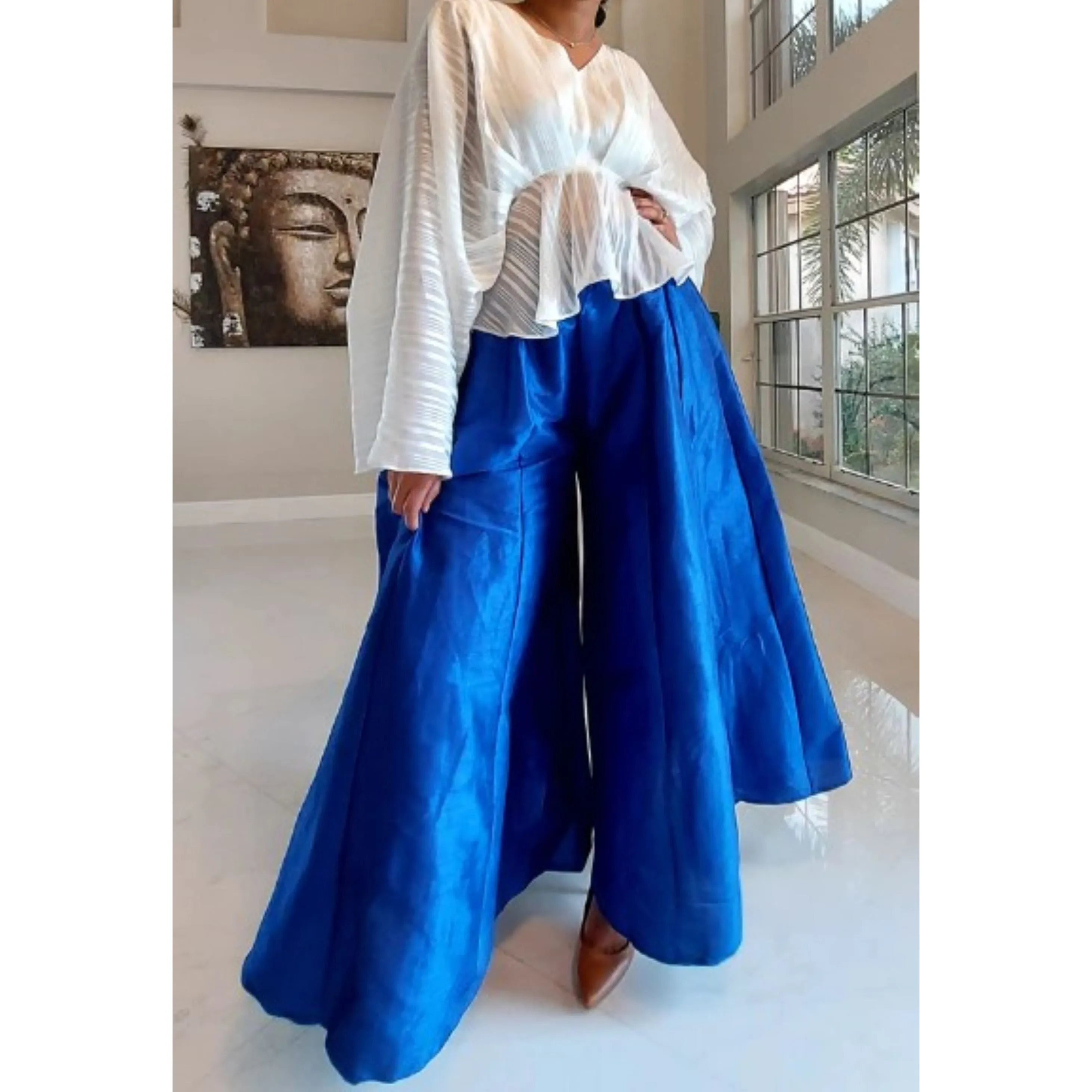Wrap Blouse Top With Maxi Palazzo / One Size Fits up to 3XL